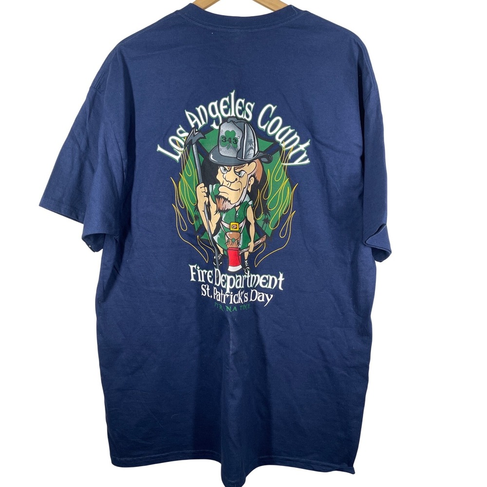 LA County Fire Dept St Patricks Day 343 T Shirt Mens XL Navy Blue